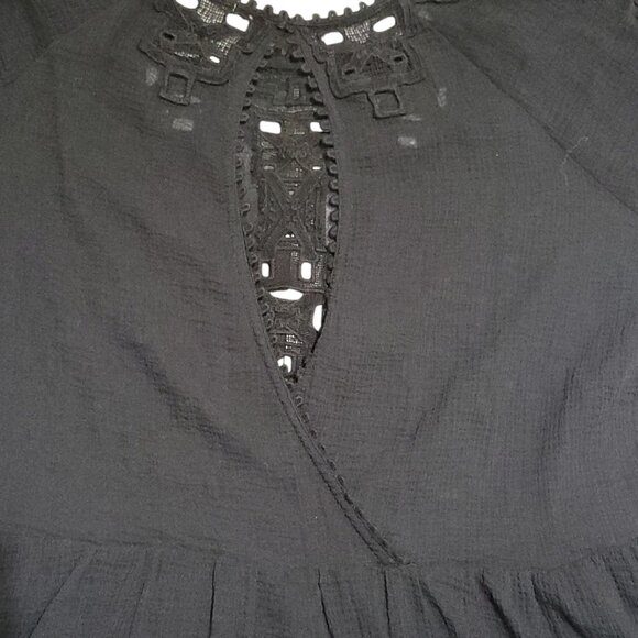 Free People Black Boho Tunic Mini Dress S Cotton Gauze Lace Goth Witchy Coquette - Picture 15 of 16